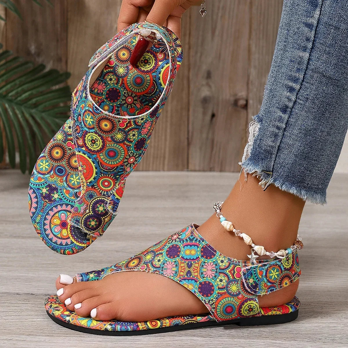 Women Printed Bohemia Roman Style Flat Sandals
