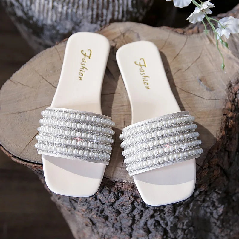 Women Square Toe Leather Flat Sandals
