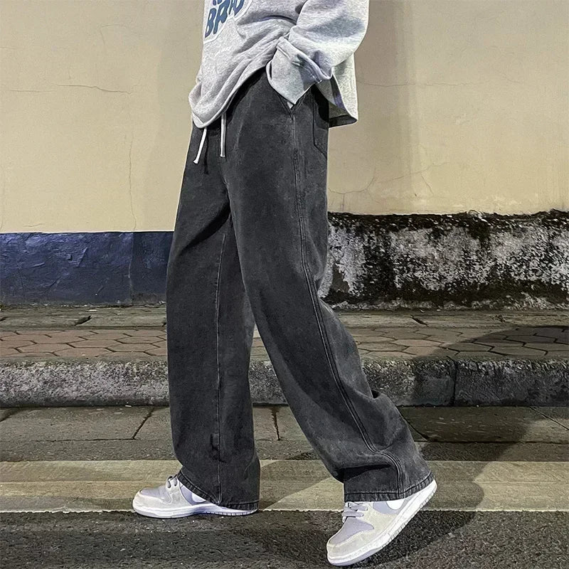 Men Korean Streetwear Wide Leg Jeans
