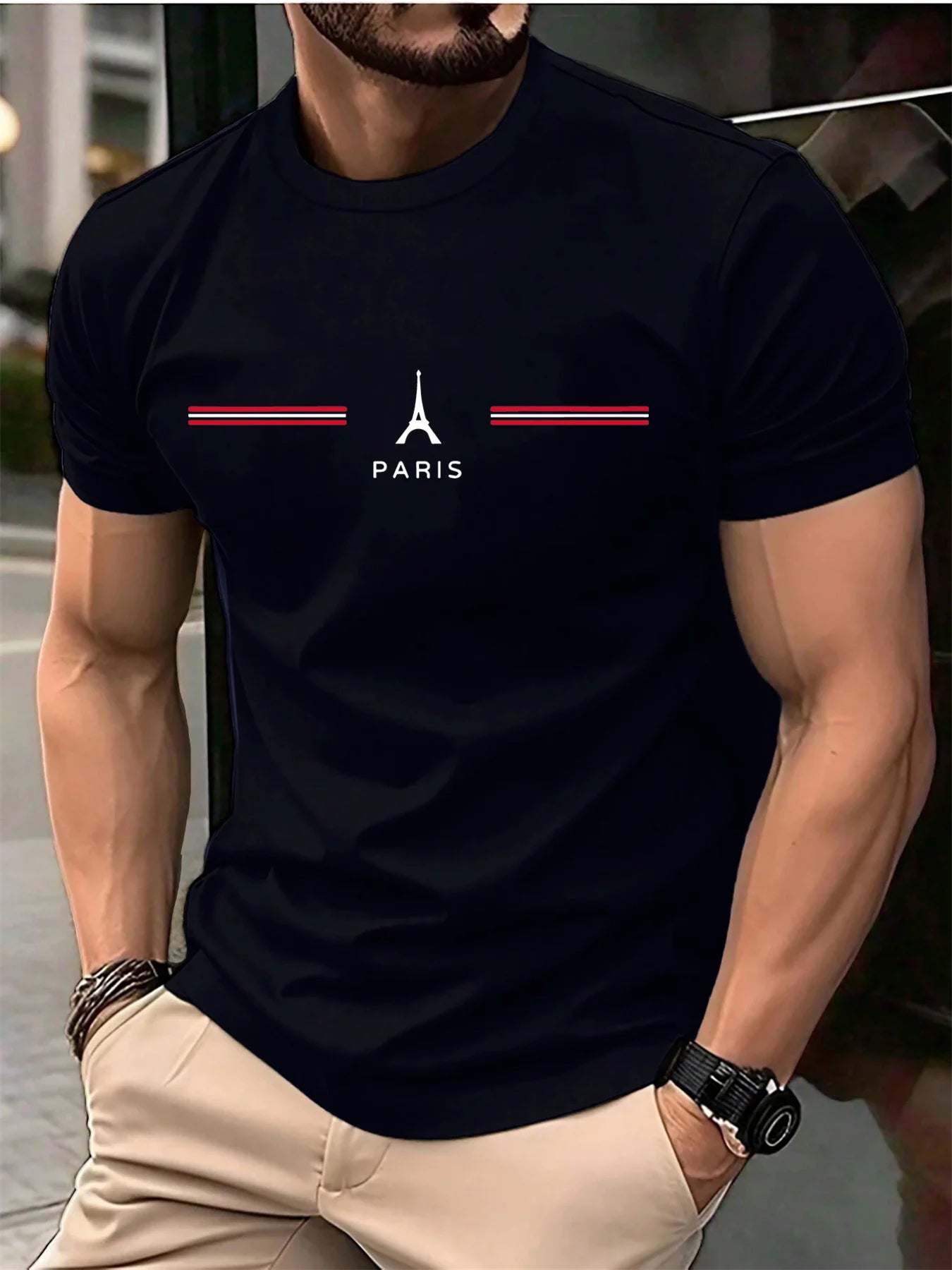 Men Cotton Paris Print Oversized T Shirt