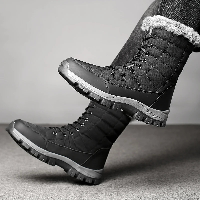 Winter Men's Snow Boots Warm Plush Anti Slip Outdoor Hiking Boots Women's Mid Length Boots Couple Sports Shoes Boots Size 36-48