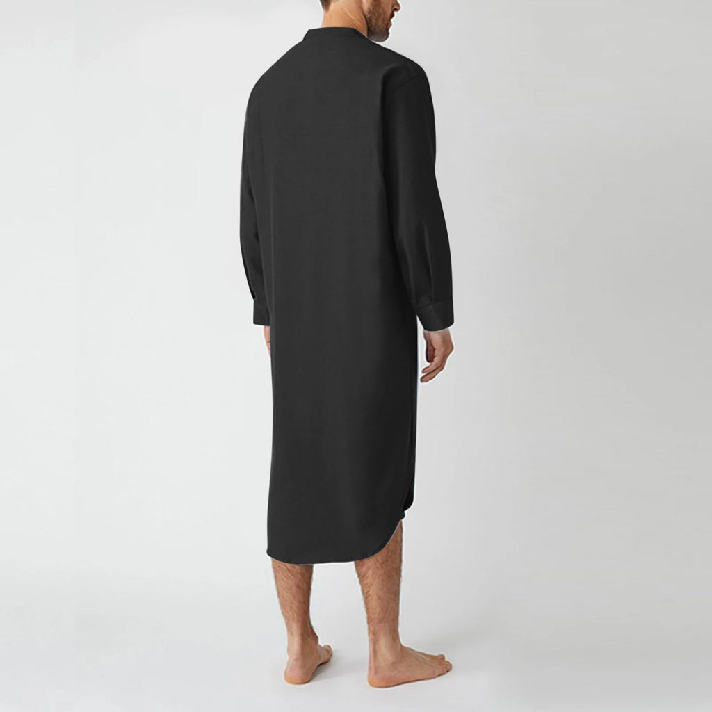 Men Button Down Sleep Robe Stand Collar Bathrobe Nightwear