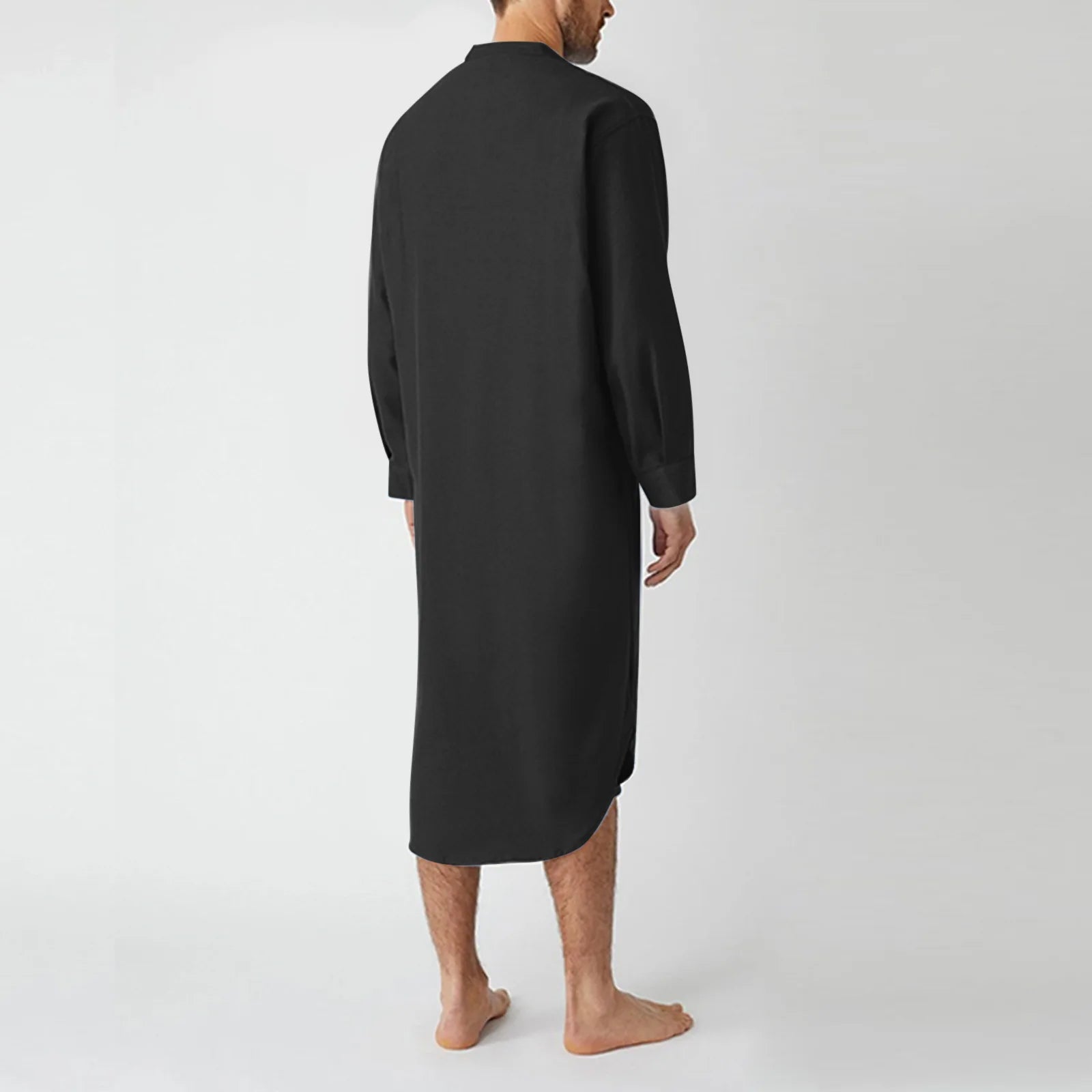 Men Button Down Sleep Robe Stand Collar Bathrobe Nightwear