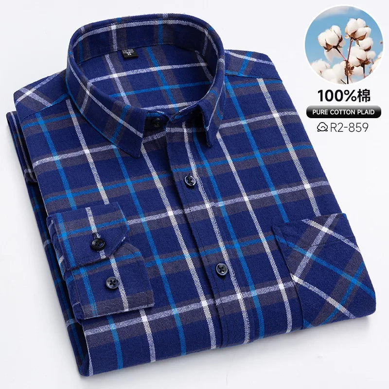 Men’s Cotton Plaid Long Sleeve Shirt