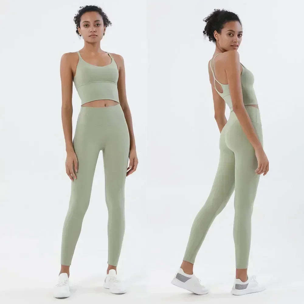 Women Seamless Gym Set Sports Bra and High Waist Leggings Fitness Outfit
