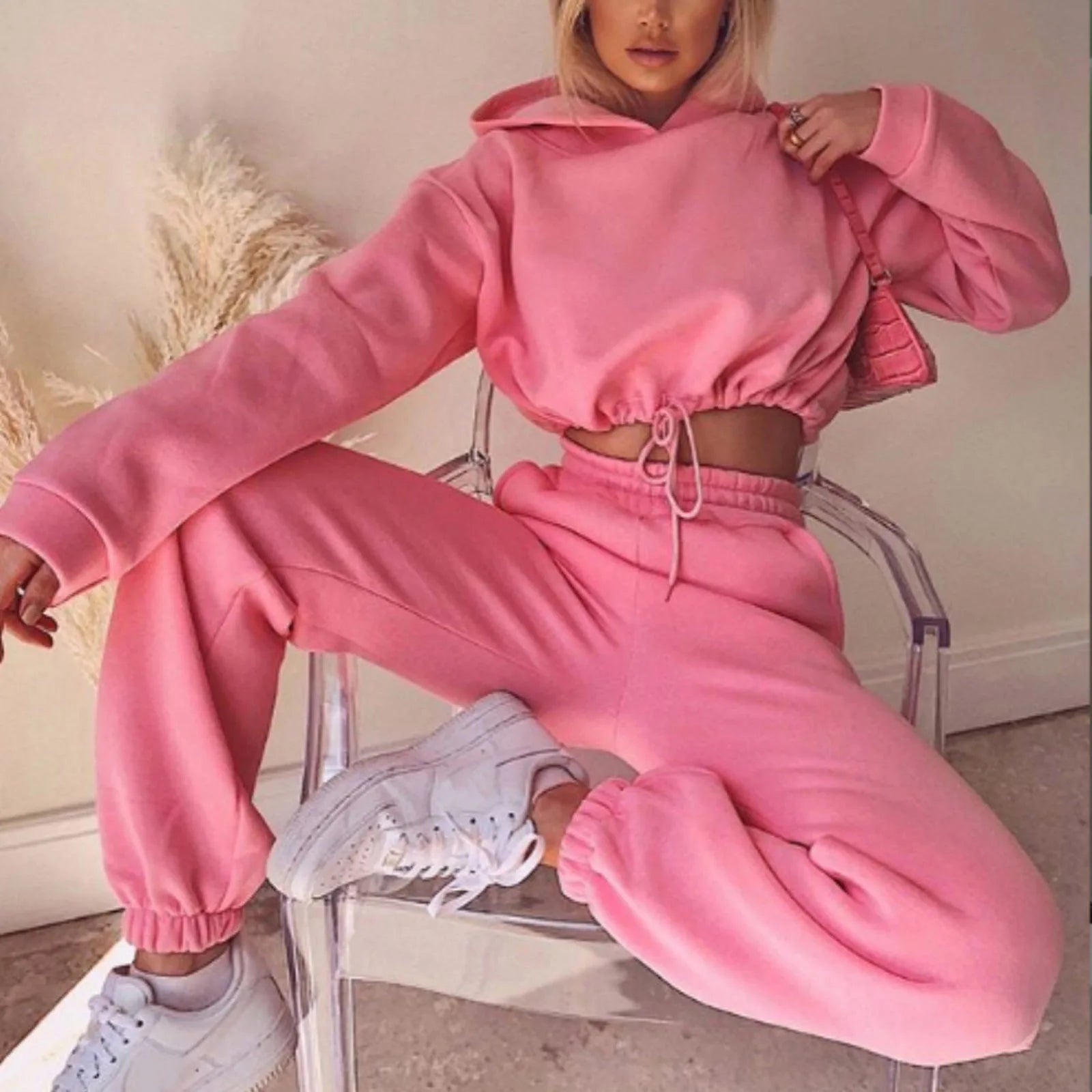 Women Long Sleeve Casual 2 Piece Set Waist Fit Sports Outfit