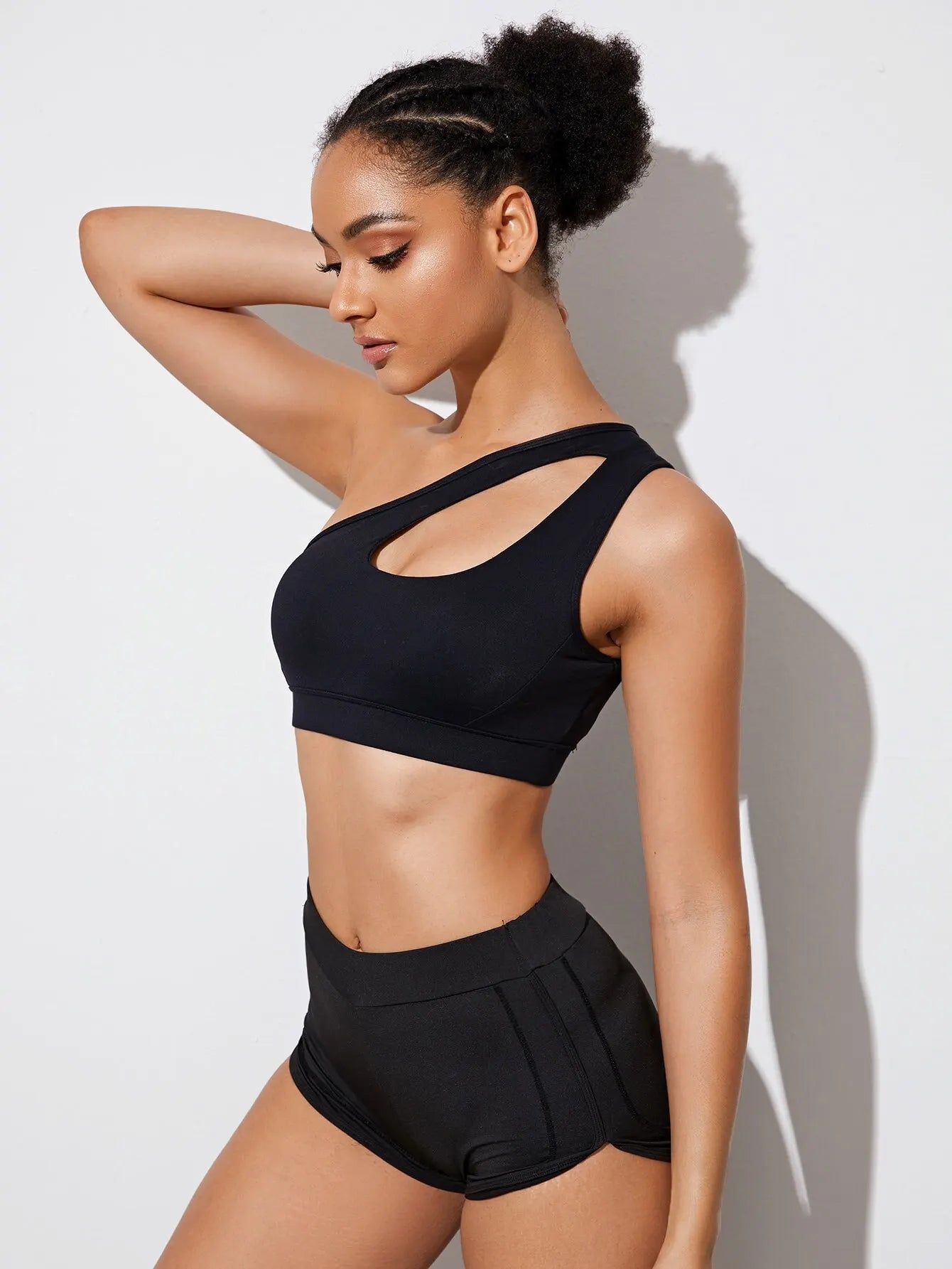Women One Shoulder Push Up Sports Bra Shockproof Fitness Top