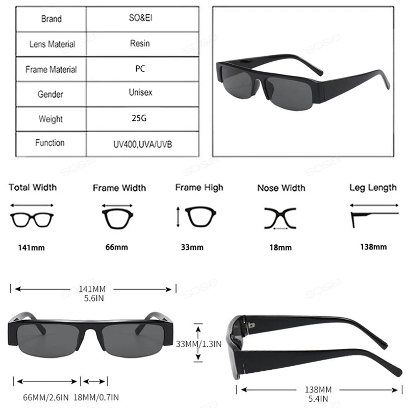 Women Small Rectangle Half Frame UV400 Sunglasses