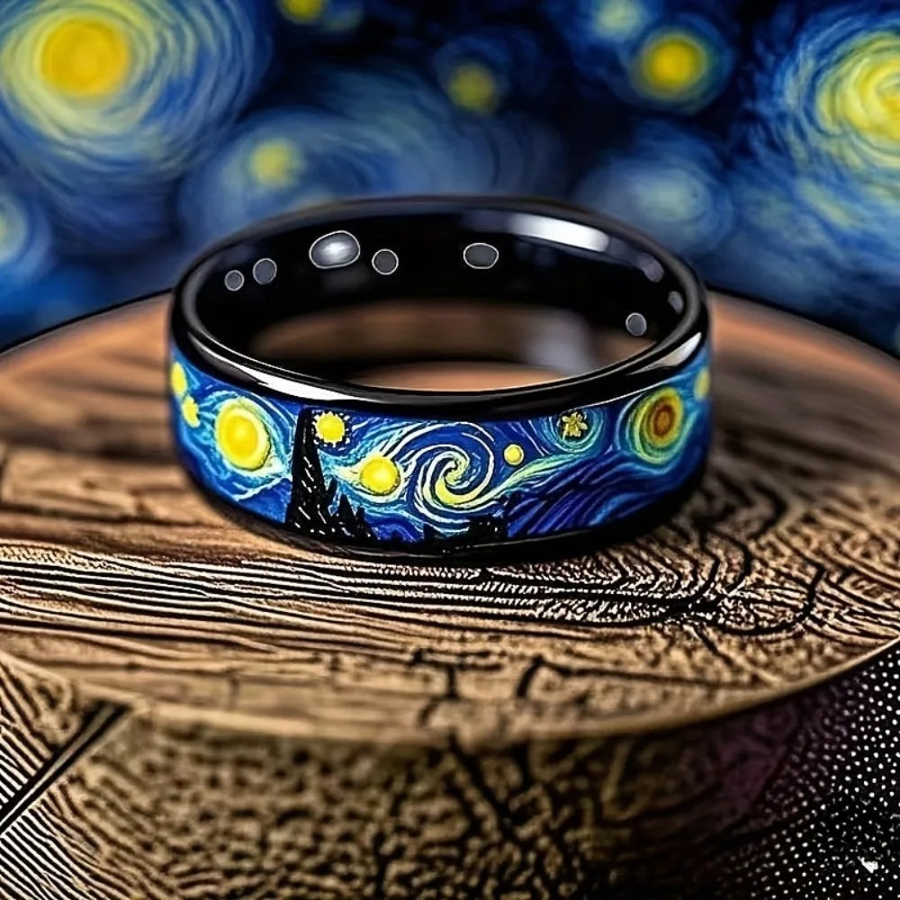 Men Starry Night Pattern Ring