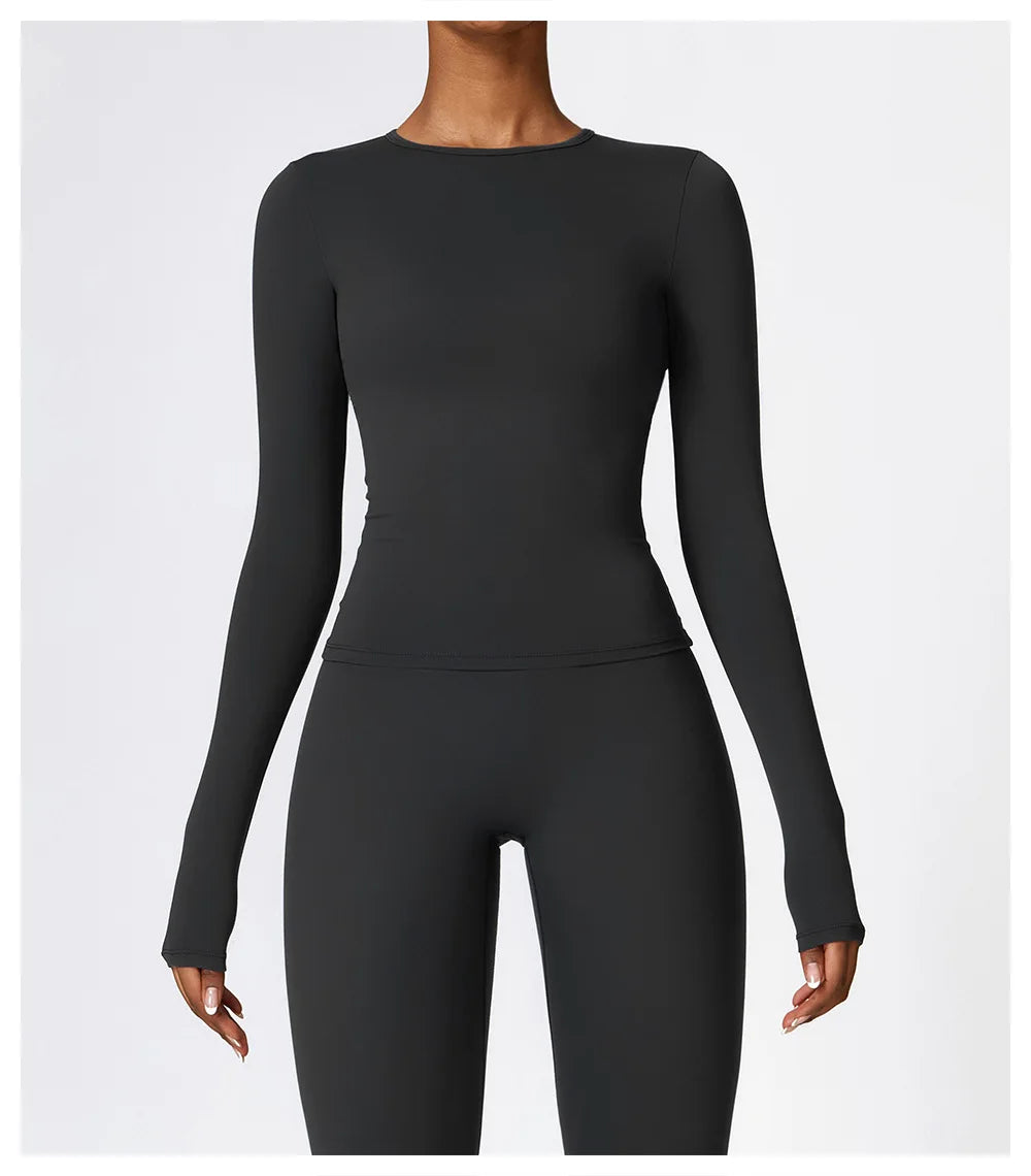 Women Long Sleeve Crop Yoga Top Quick Dry Fitness Shirt