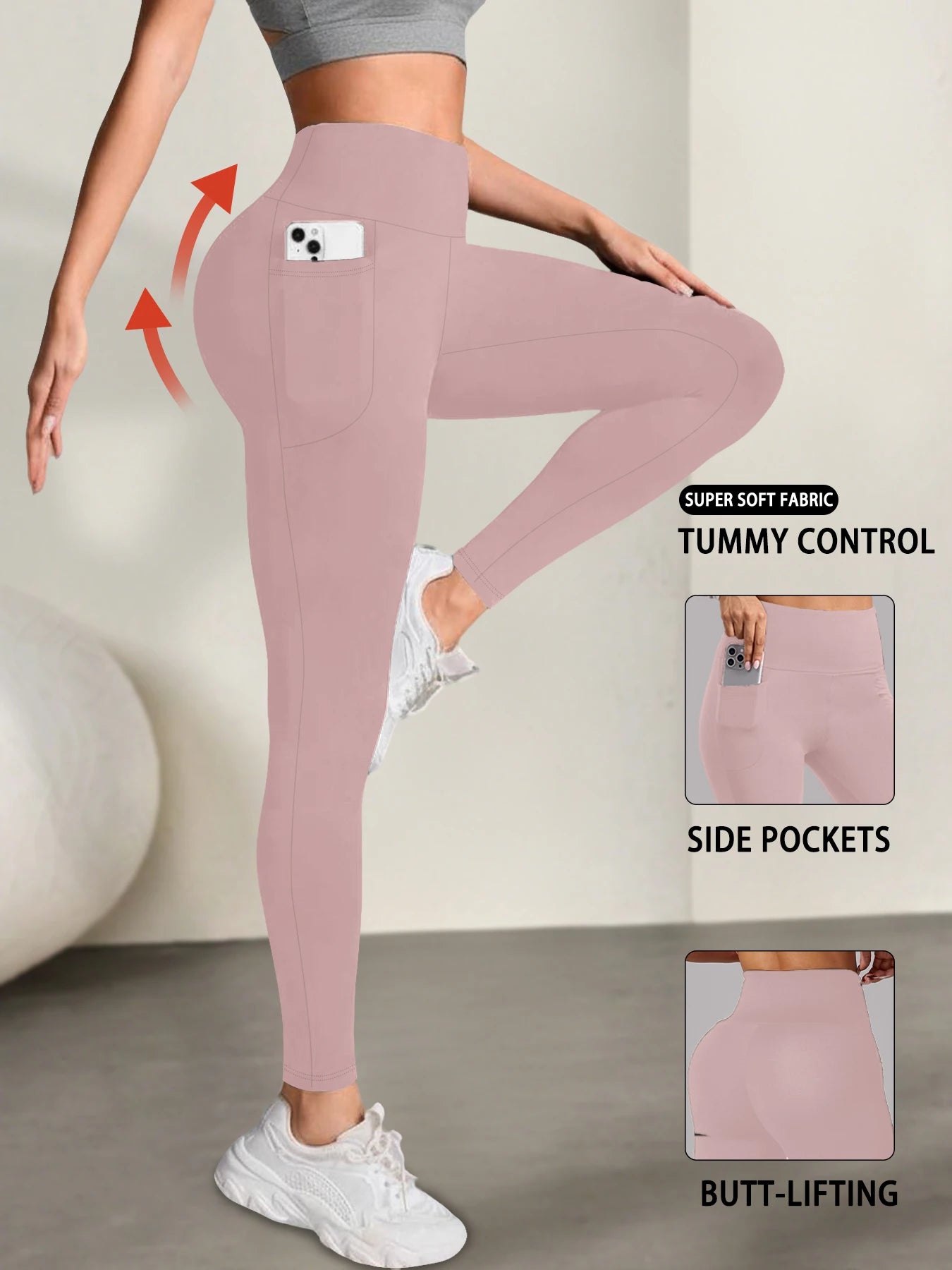 High Waisted Tummy Control Leggings with Pockets for Women