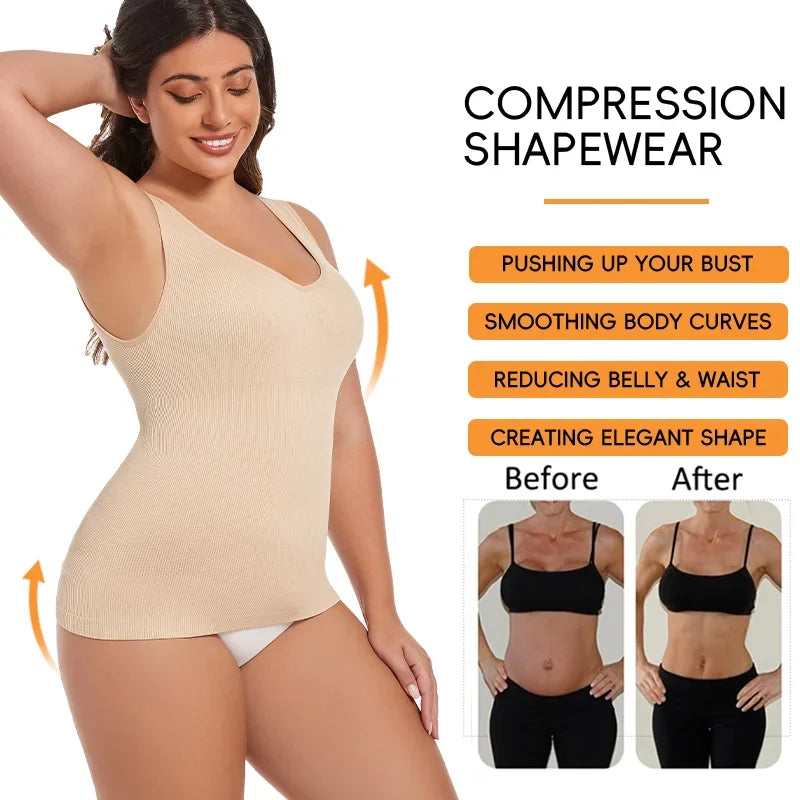 V Neck Compression Tank Top Shapewear for Women