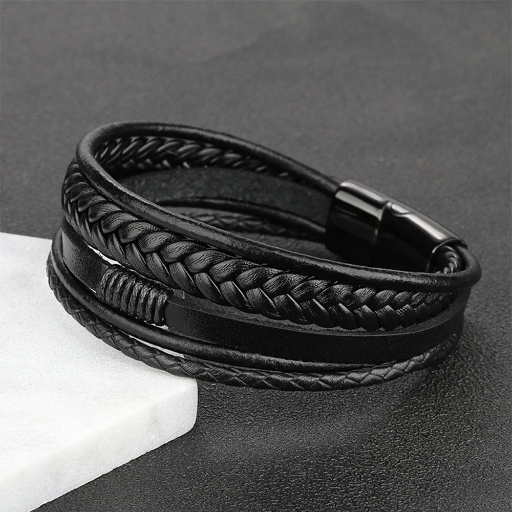 Men Genuine Leather Multilayer Braided Bracelet