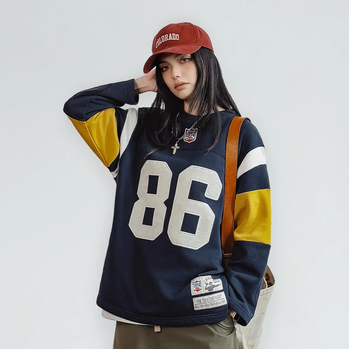 Women Retro Embroidered Rugby Sweatshirt