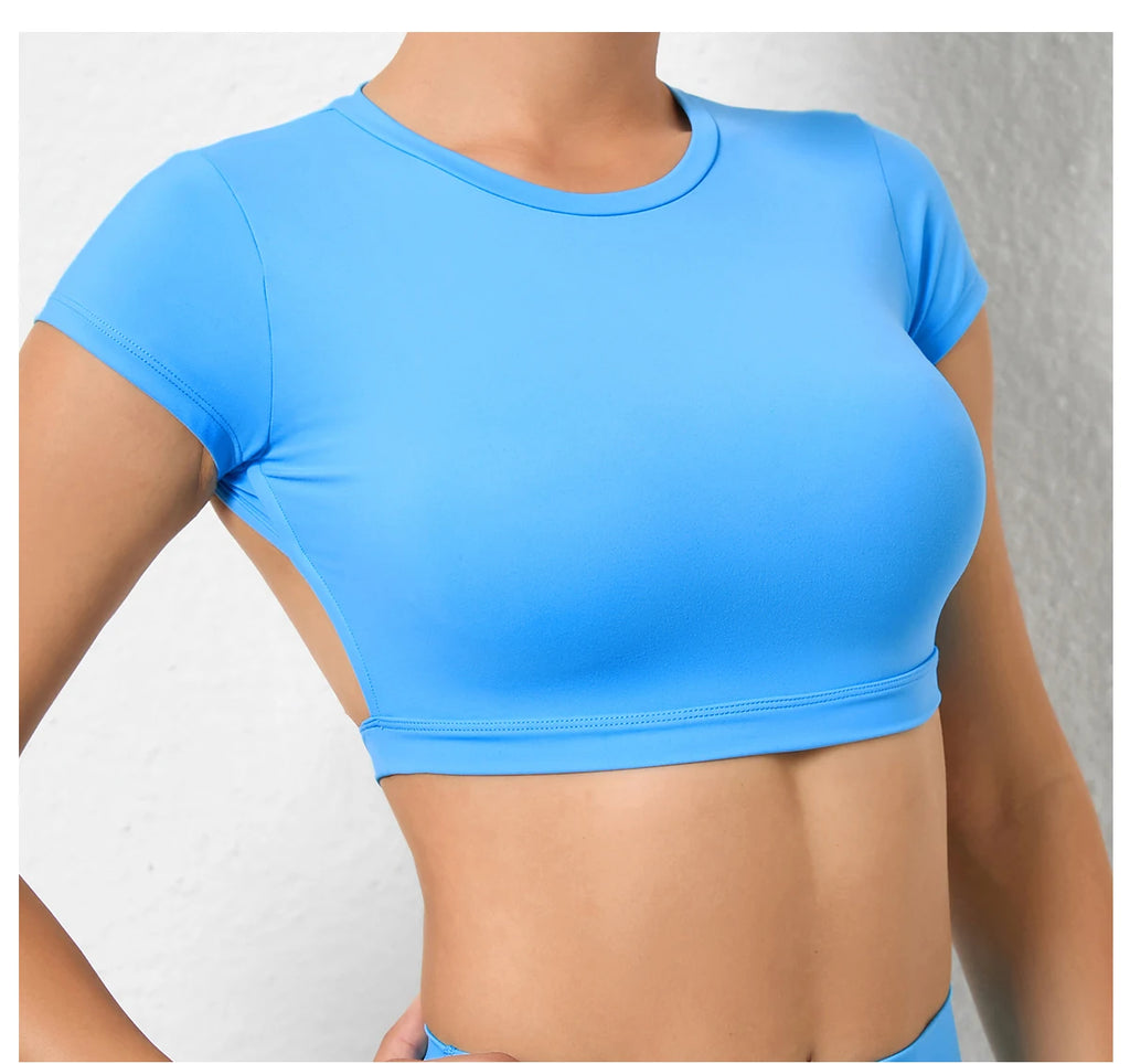 Women Open Back Sports Bra T Shirt