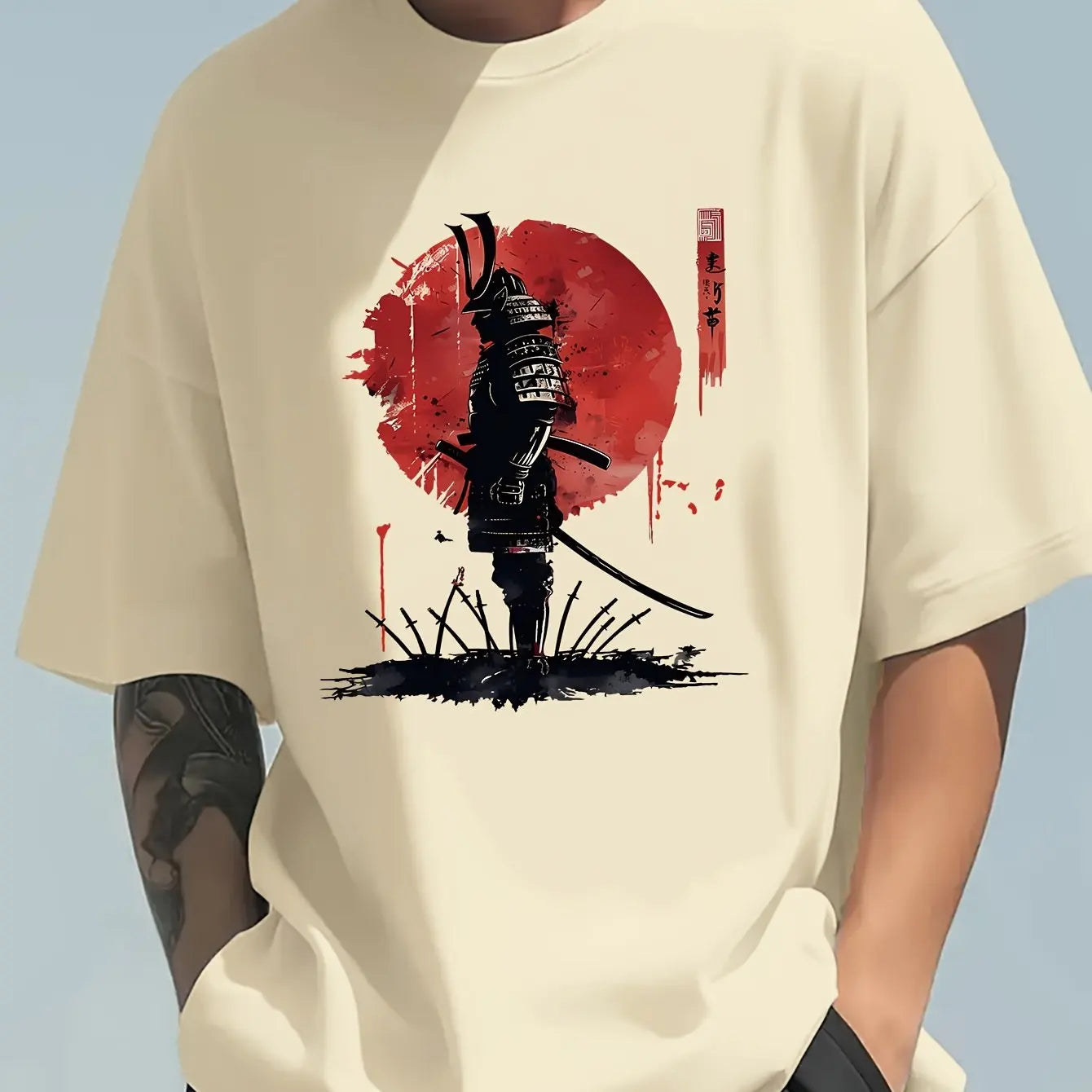 Men's Samurai Print Cotton Short Sleeve T-shirt