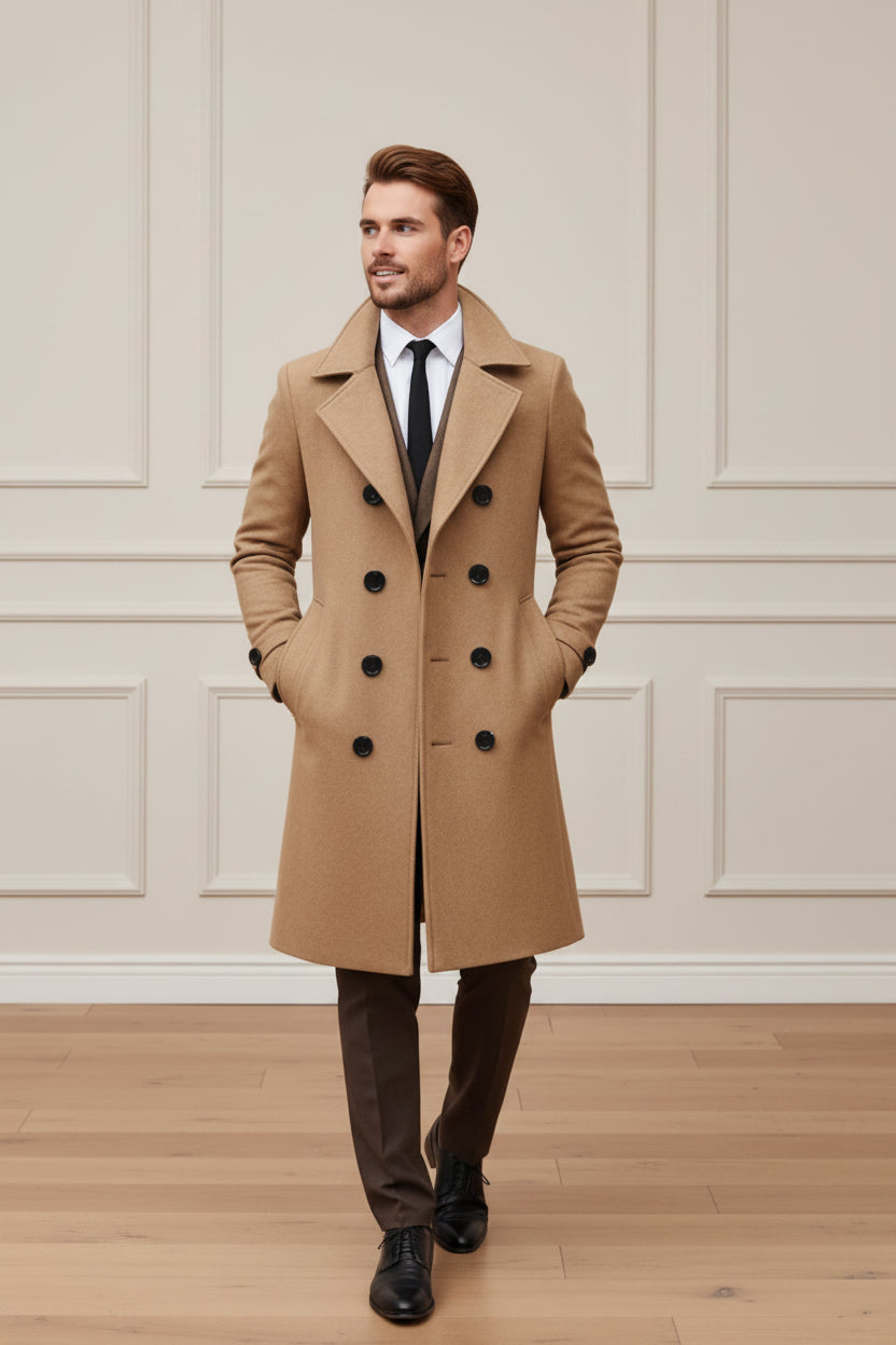 Men Double Breasted Wool Coat