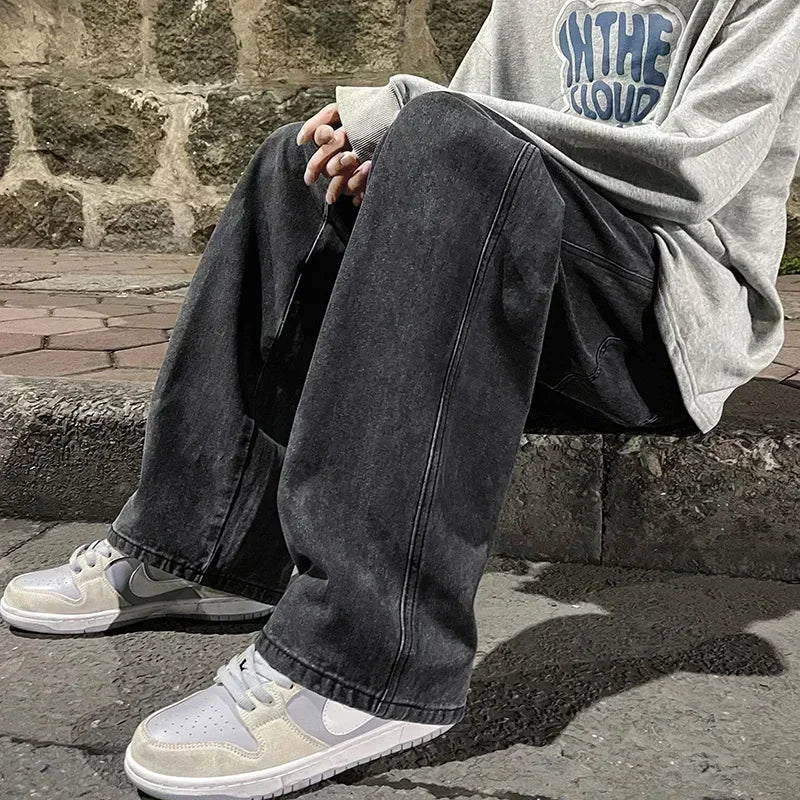 Men Korean Streetwear Wide Leg Jeans