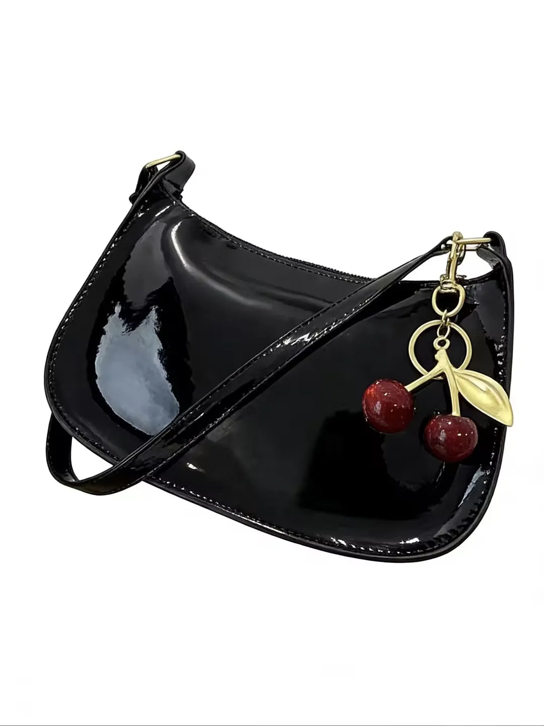 PU Leather Shoulder Handbag with Cherry Pendant for Women