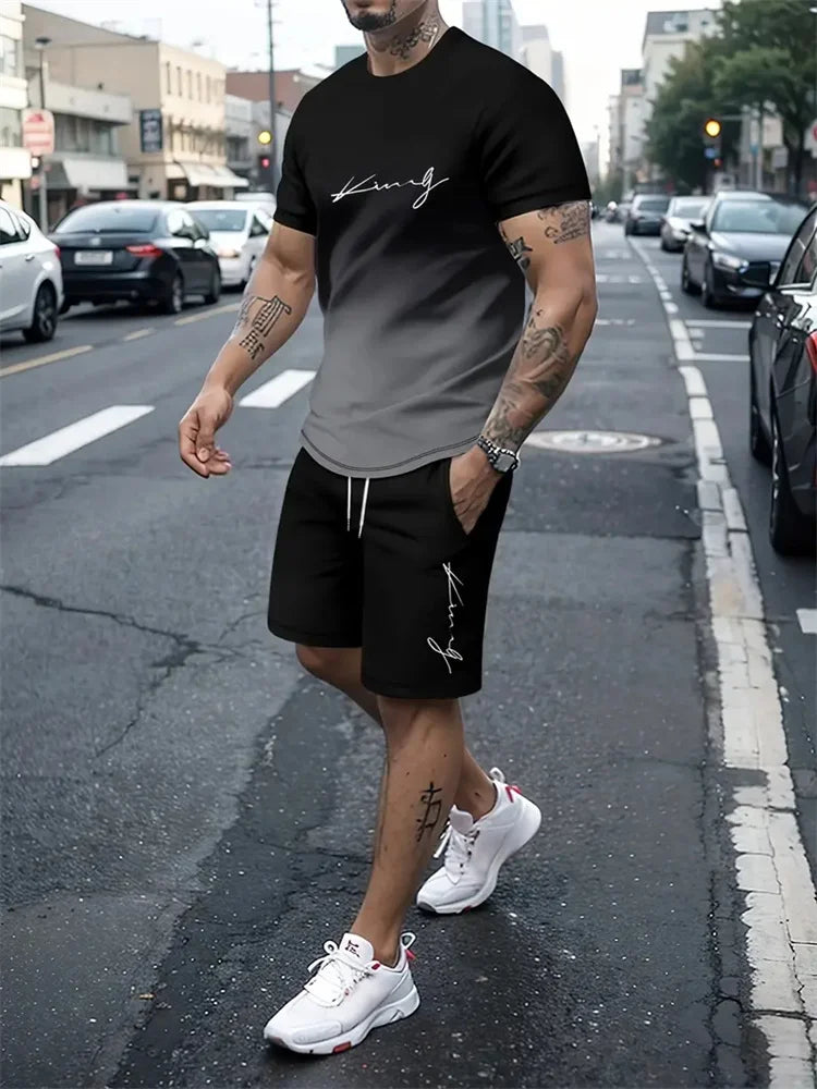 Men 3D Printed T Shirt and Shorts Summer Set