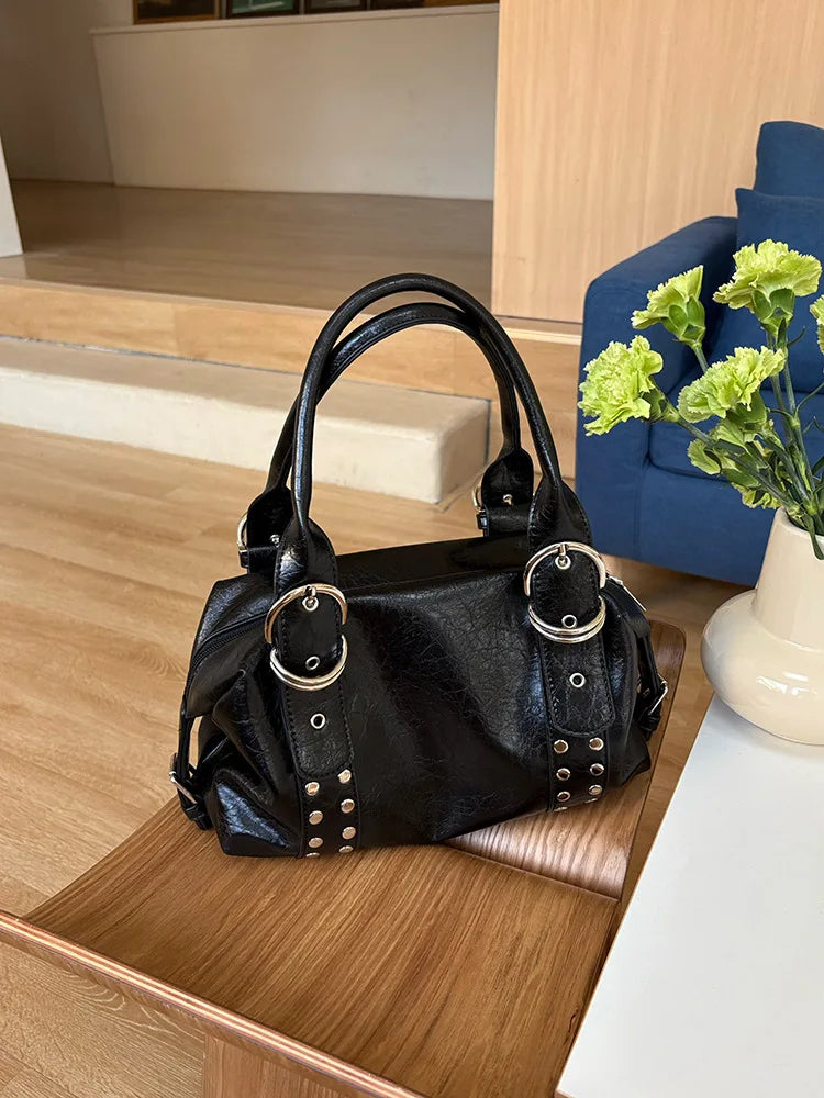 Rivet PU Leather Motorcycle Shoulder Bag for Women