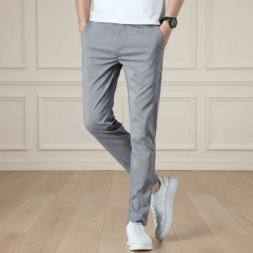 Men Slim Fit Checkered Trousers