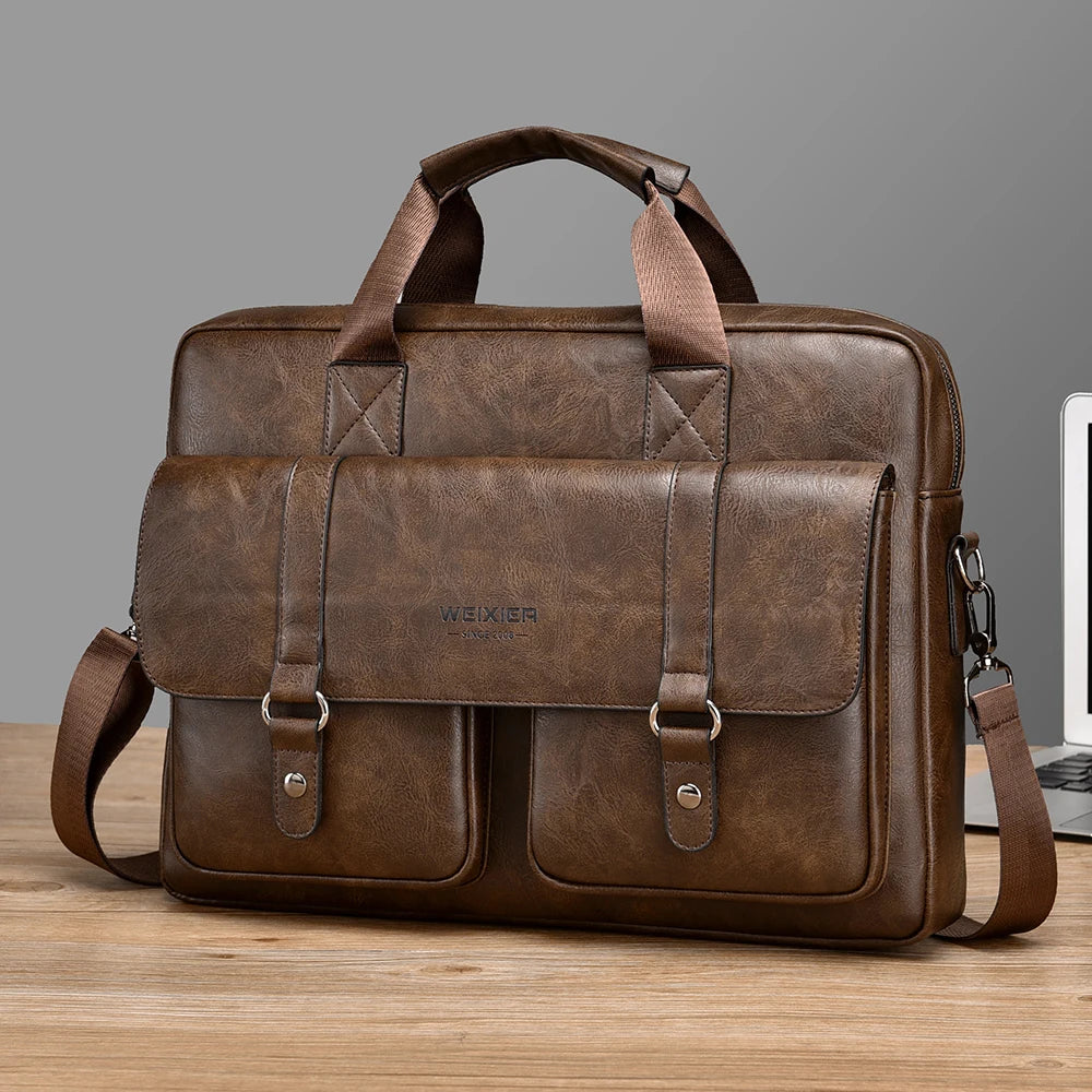 PU Leather Business Laptop Briefcase Crossbody Tote Bag for Men