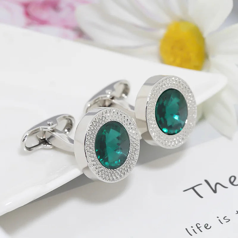 Men Zirconia Round French Cufflinks Set
