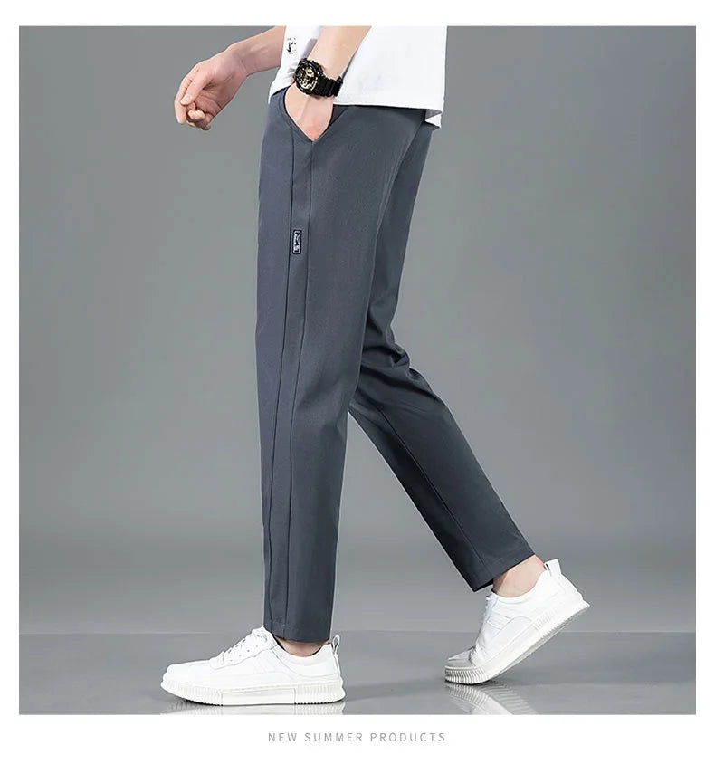 Men Ice Silk Straight Leg Casual Pants Breathable Sweatpants