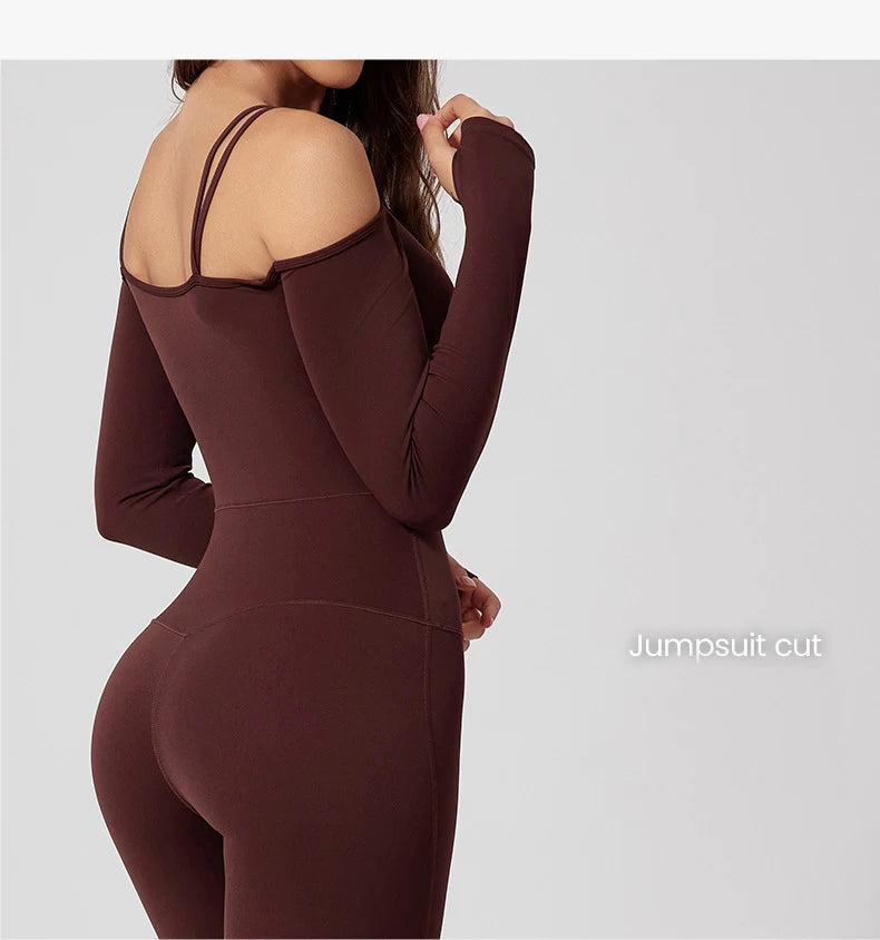 Women Yoga Jumpsuit Flared Trousers Fitness Bodysuit
