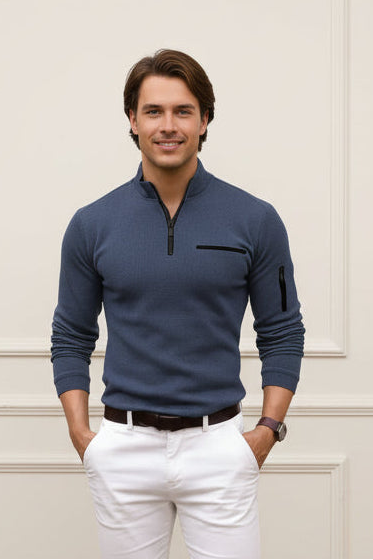 Men Retro Striped Zipper Sleeve T-shirt