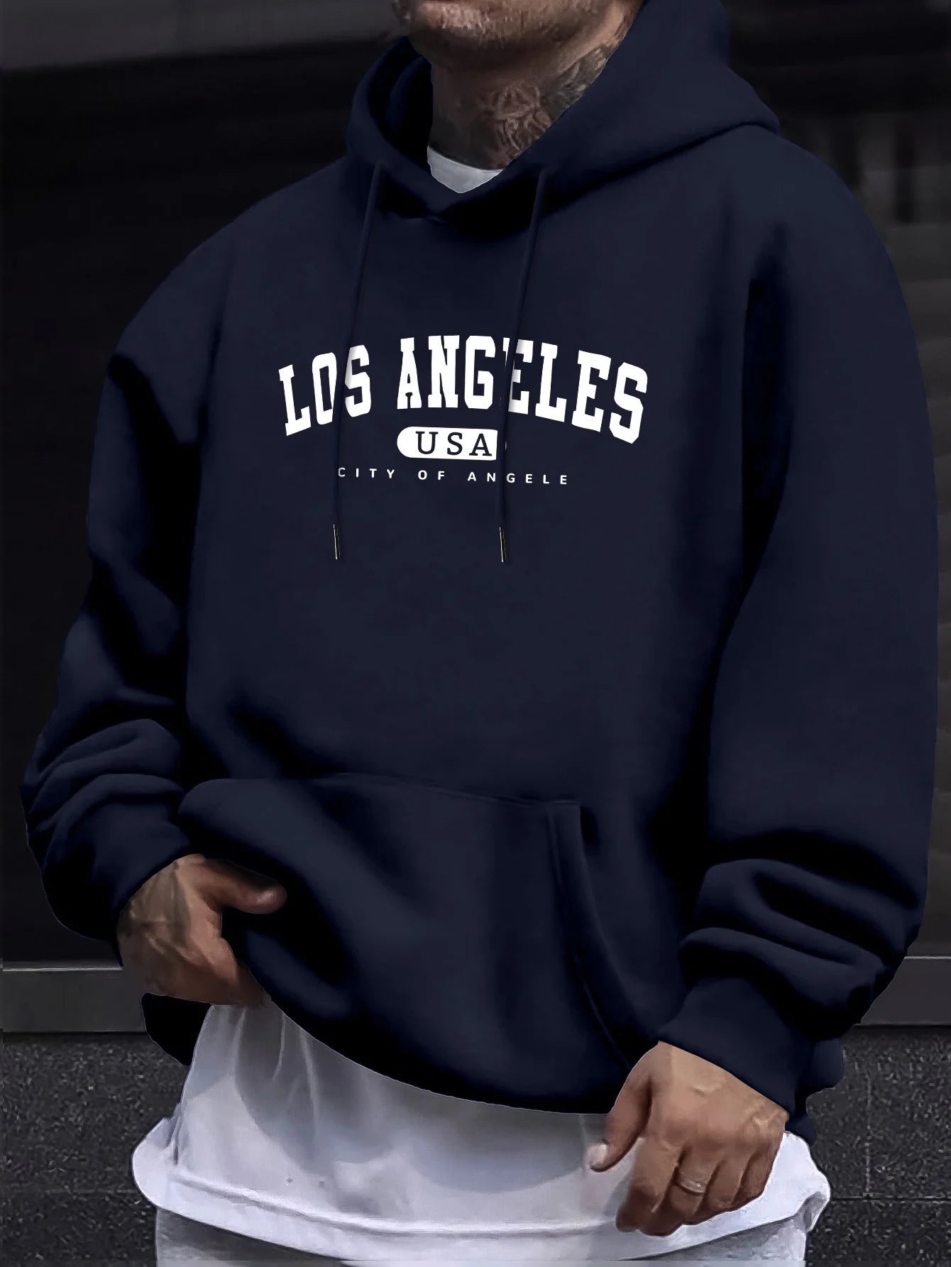 Men Los Angeles Graphic Hooded Long Sleeve Sports Sweatshirt