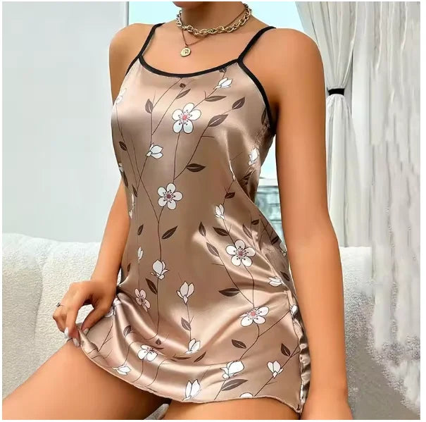 Floral Print Satin Nightdress Sleepwear for Women