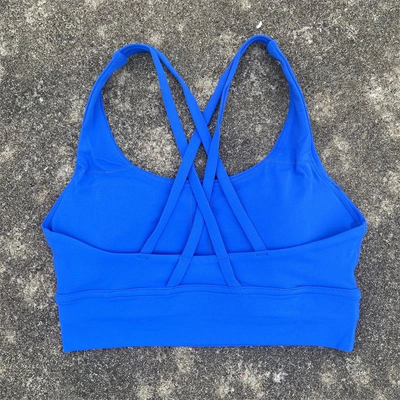 Women Cross Back Sports Bra Padded Fitness Gym Top