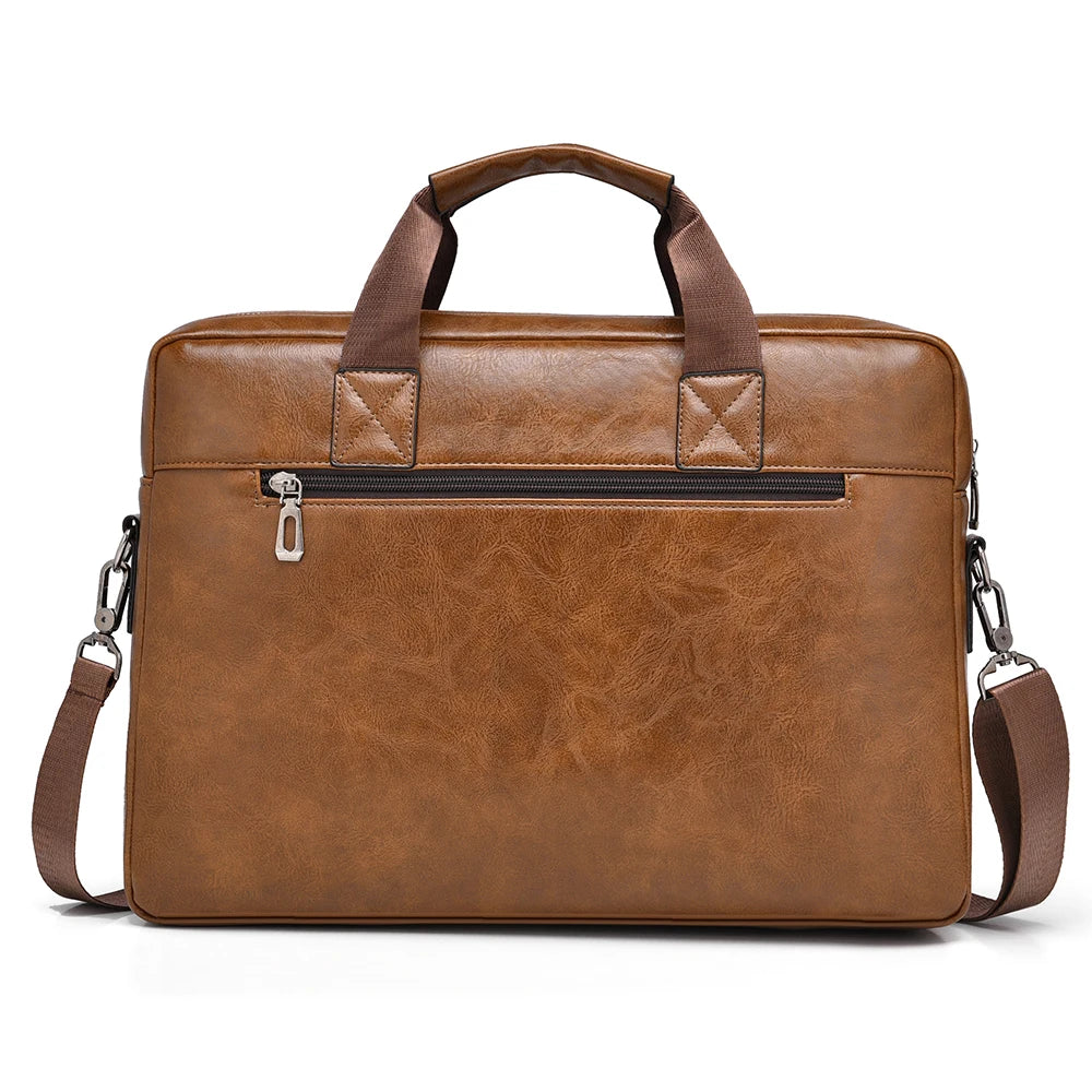 PU Leather Business Laptop Briefcase Crossbody Tote Bag for Men