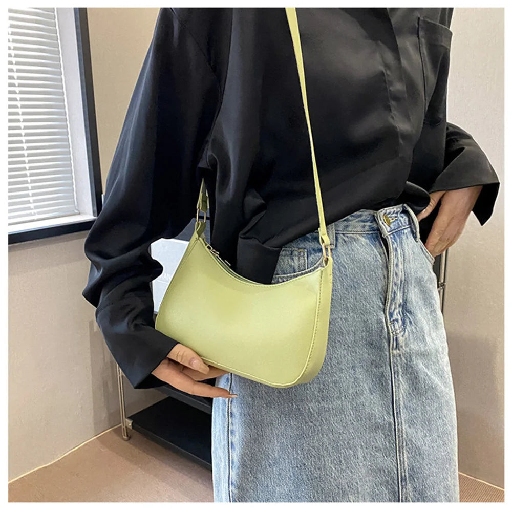 Shoulder Bags WOMEN'S Bag Underarm Bag  Handbags Retro Solid Color PU Leather Shoulder Underarm Bags Casual Women Hobos Handbags