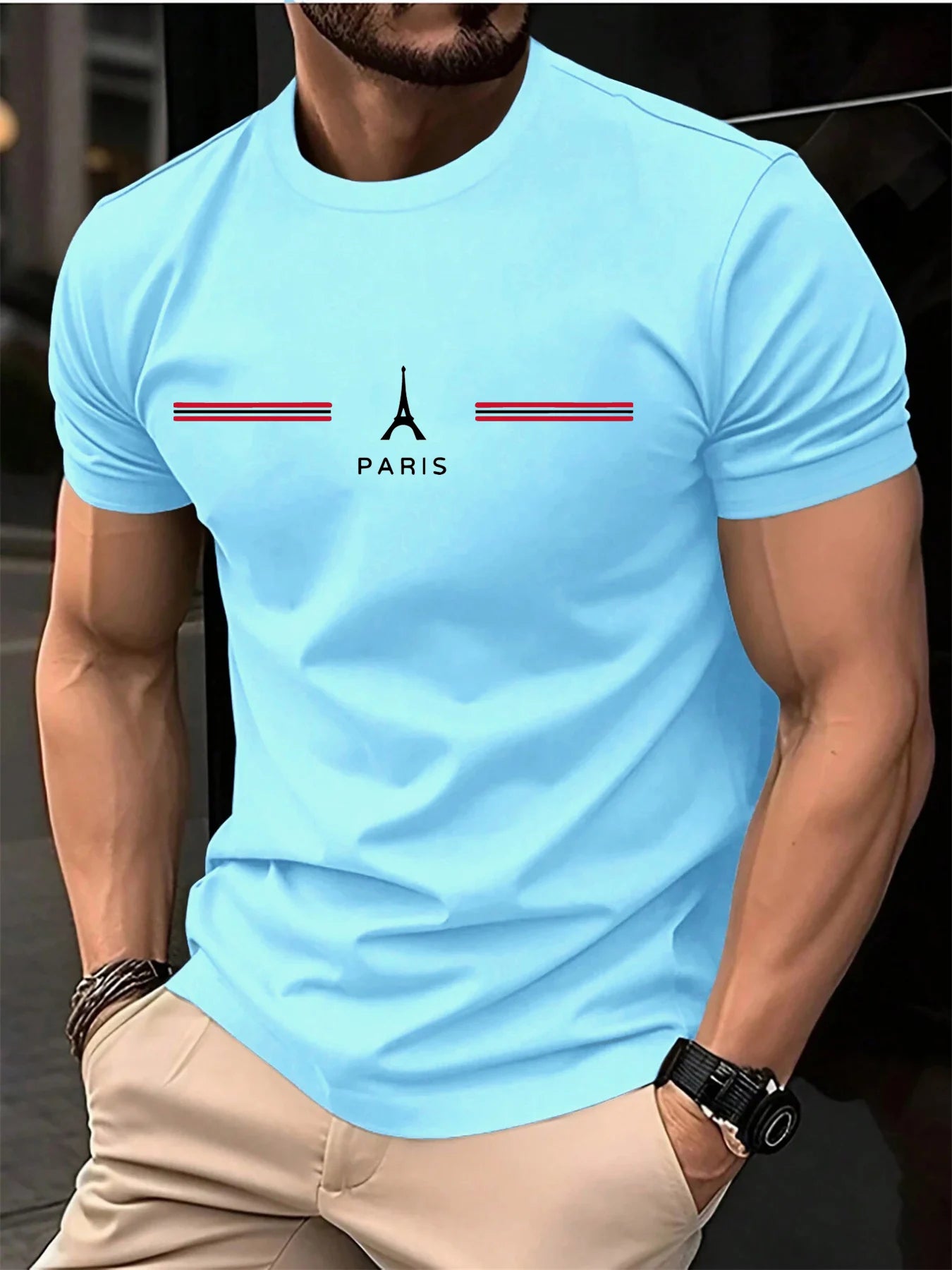 Men Cotton Paris Print Oversized T Shirt