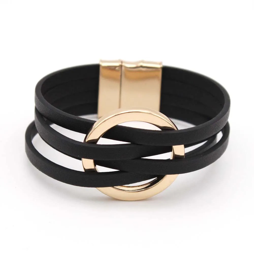 Women Multilayer Leather Wrap Bracelet Elegant Fashion Jewelry