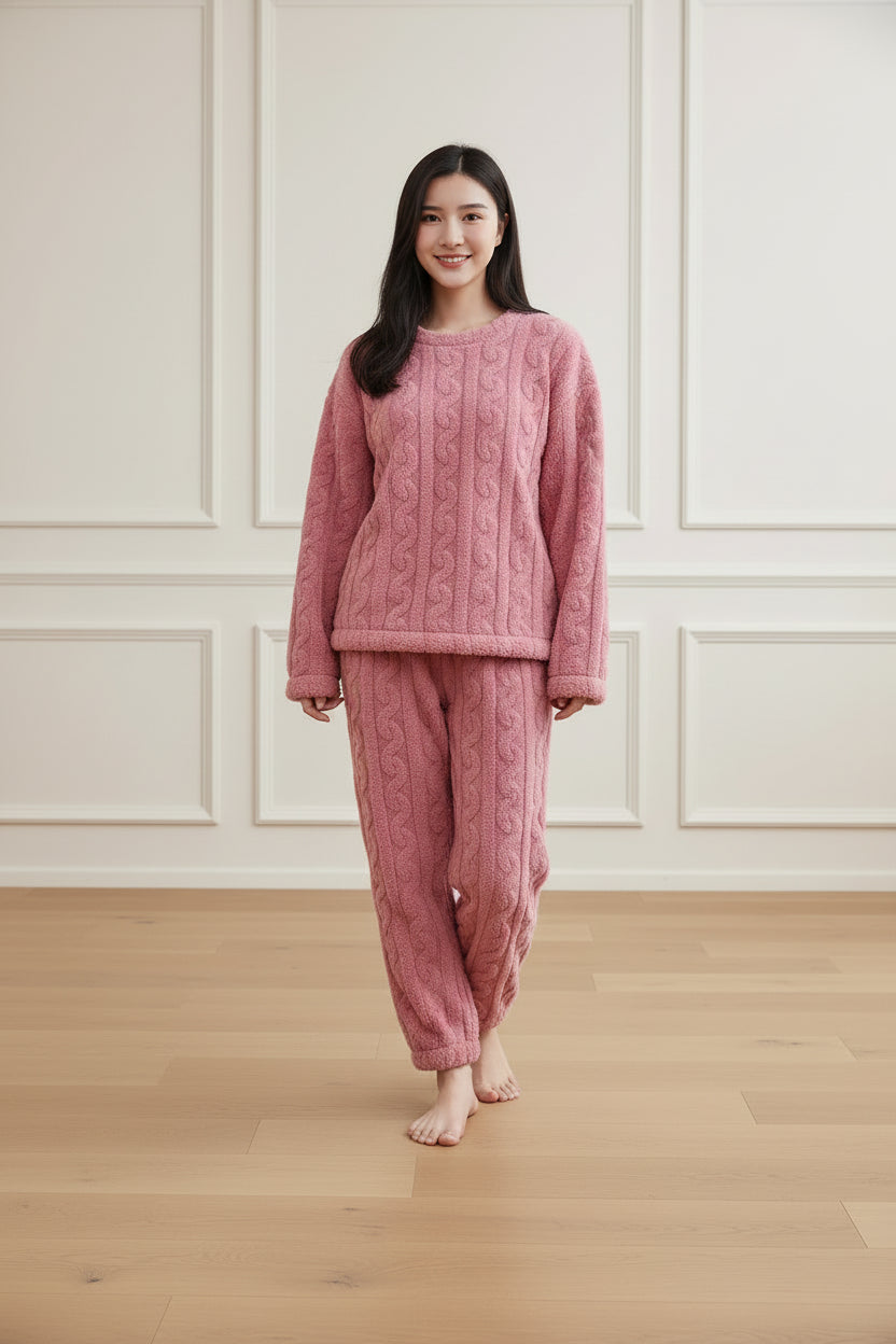 Ribbed Fleece Pullover and Pants Set for Women