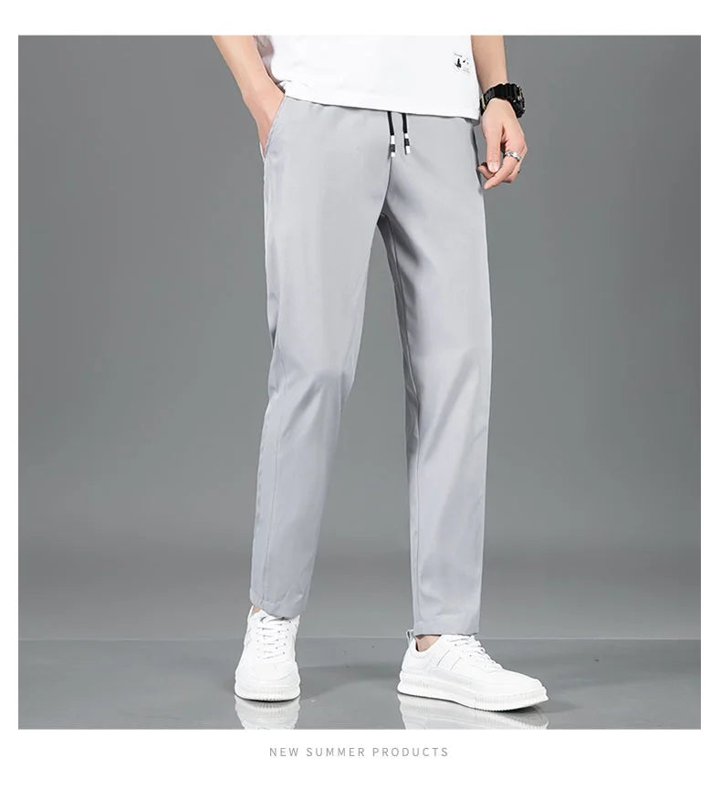 Men Ice Silk Straight Leg Casual Pants Breathable Sweatpants