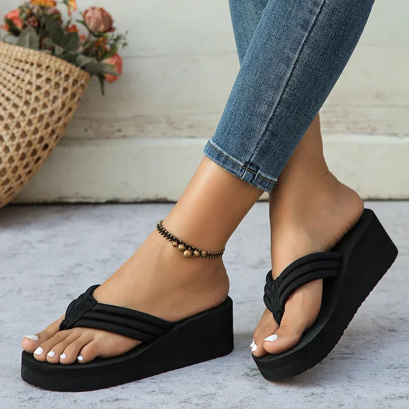 Women Platform Wedge Flip Flop Slides