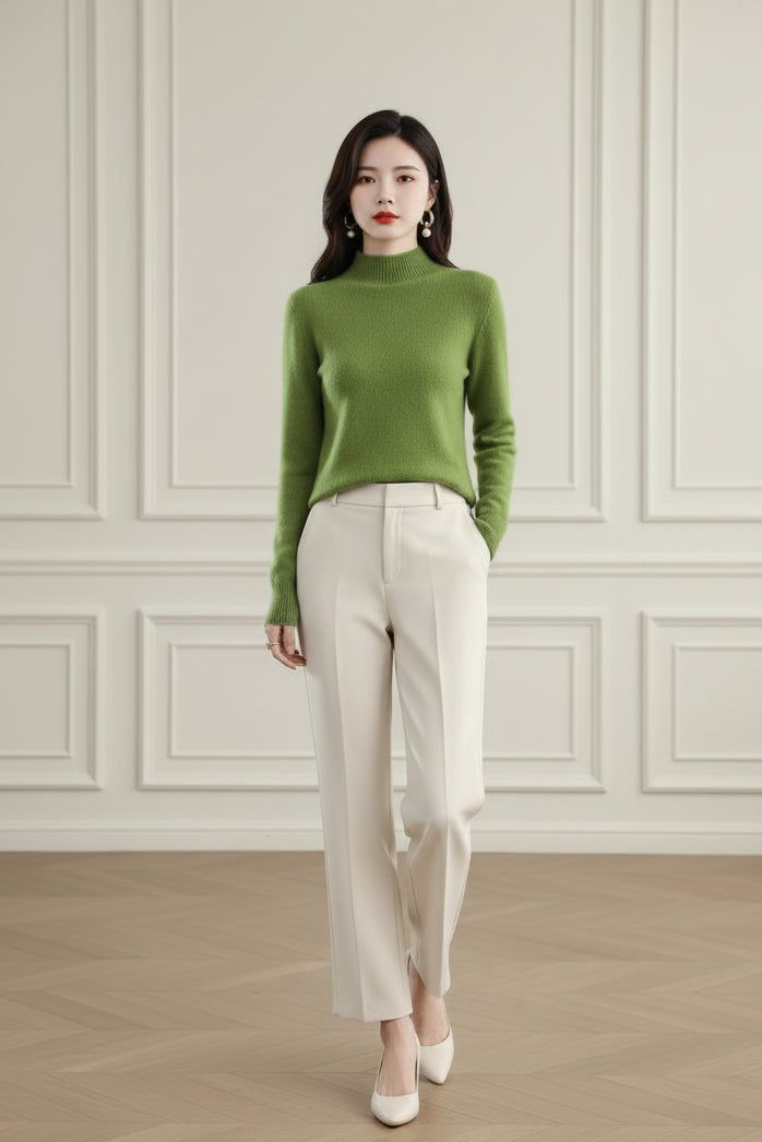 Half High Collar Knit Sweater Pullover for Women