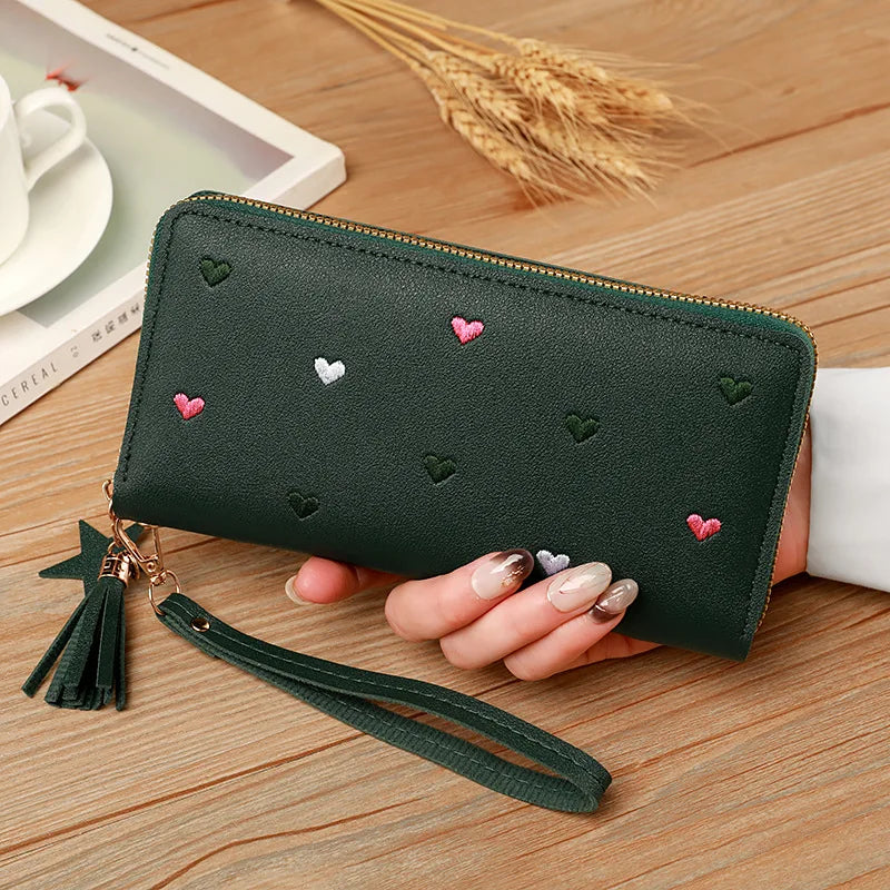 Luxury Heart Design Long Wrist Wallet for Women