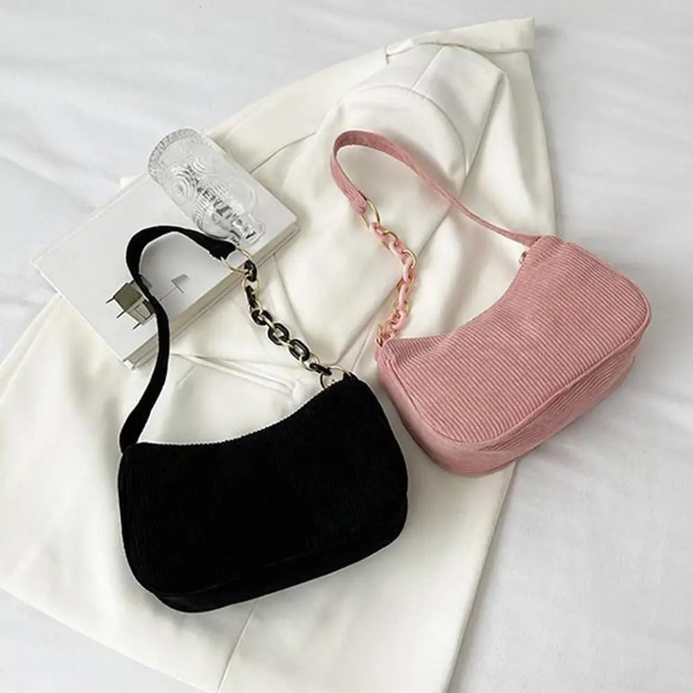 Vintage Corduroy Underarm Zipper Shoulder Bag for Women