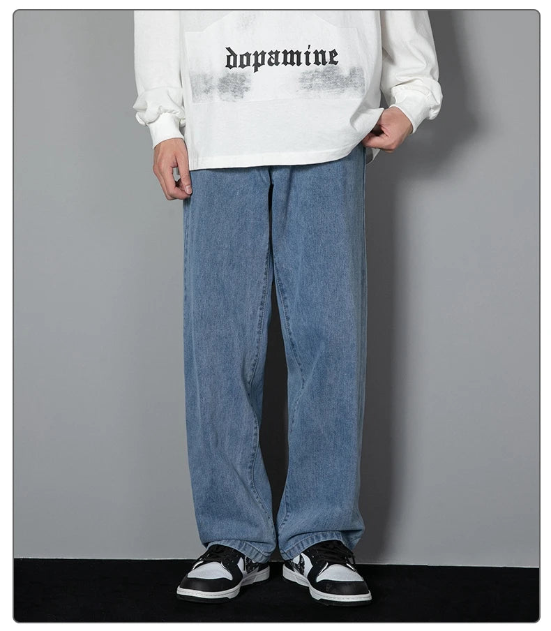 Men Korean Wide Leg Straight Jeans