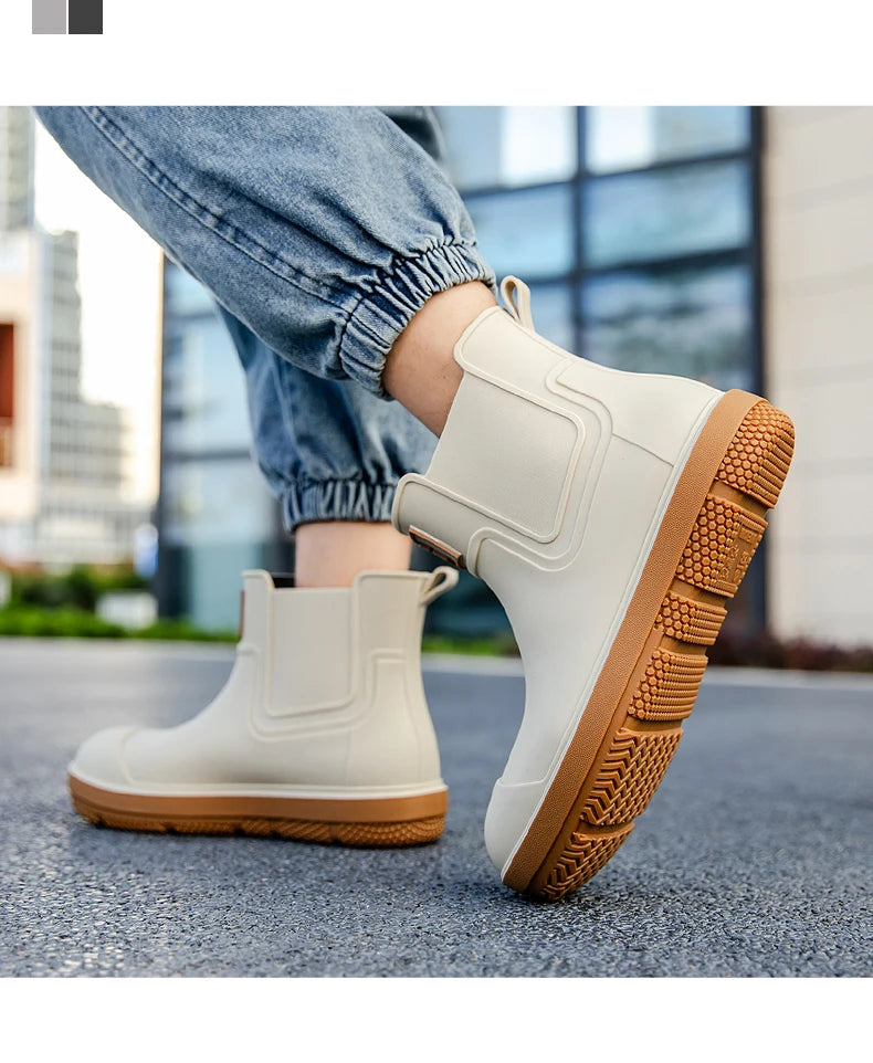 Men's Short-Tube Non-Slip Rain Boots, Fashionable Low-Top Water Shoes, Pvc One-Piece Molded Rain Boots, Waterproof Shoes for Farm Work