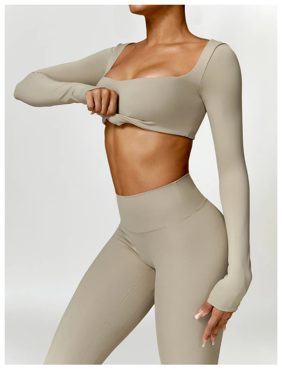 Women 2 Piece Yoga Set Long Sleeve Sports Top and Leggings