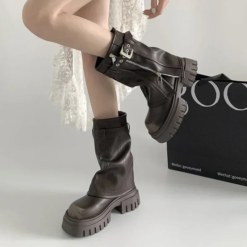 Women Platform Knee High Biker Boots