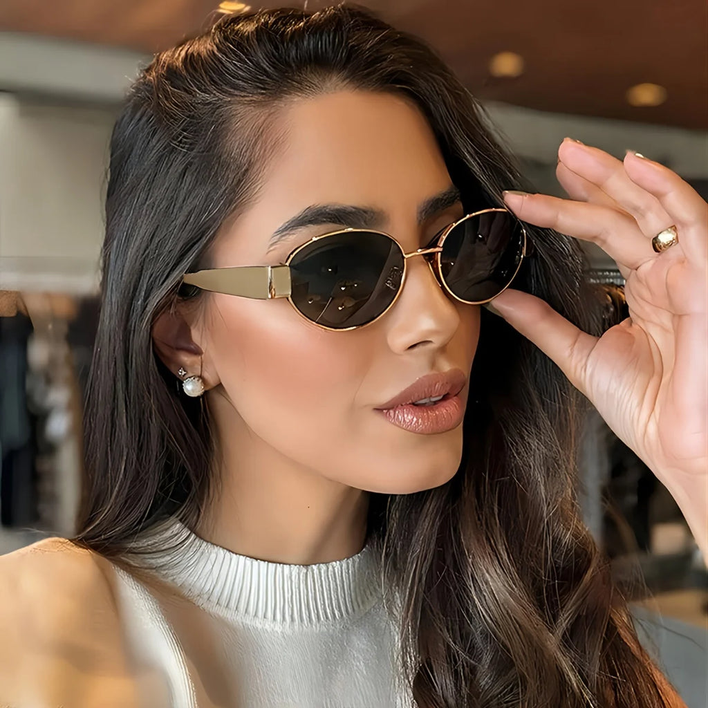 Women Oval Metal Frame Classic Fashion Sunglasses
