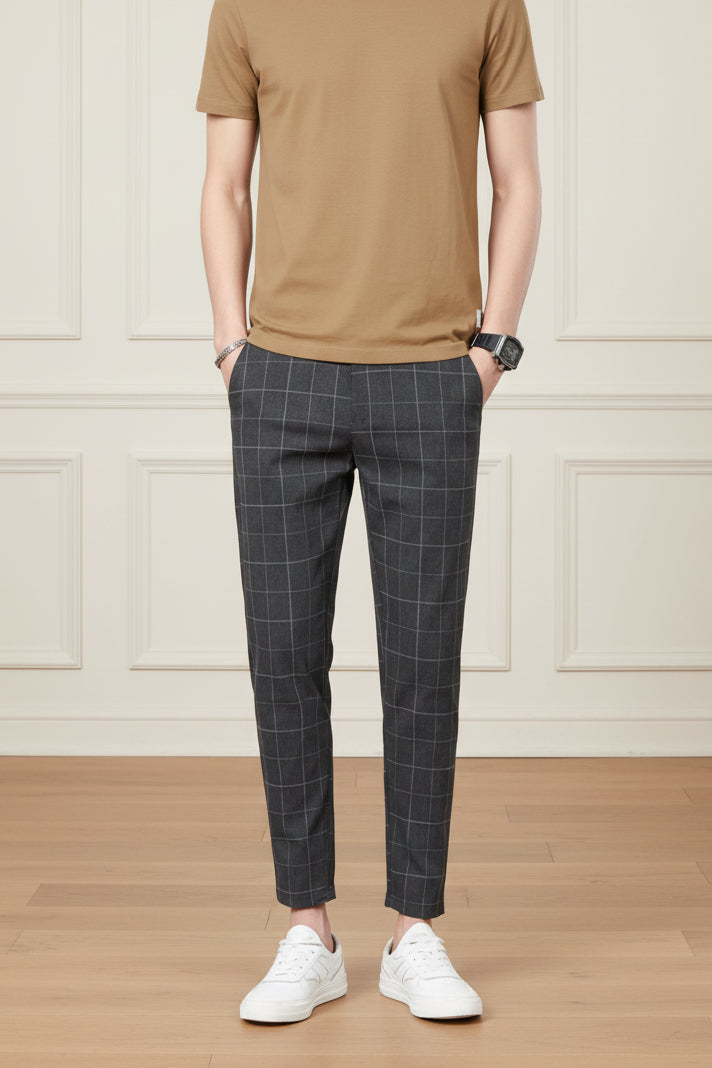 Men Slim Fit Checkered Trousers